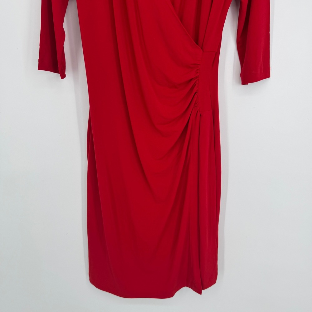 Anatomie Marine Travel Dress Medium Atomic Red Ruched Faux Wrap V-Neck Stretch - Picture 5 of 9